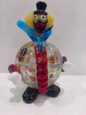 Vintage Murano Italy handblown art glass clown figurine confetti style 6.5”
